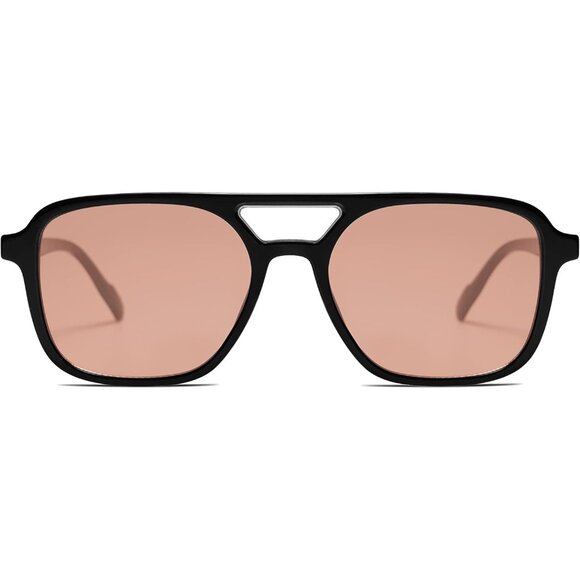 Sojos Women Mens Shiny Black Trendy Rectangle Retro Aviator Shades Sunglasses - Picture 3 of 6